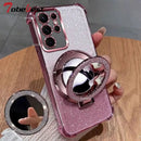 Shockproof Plating Case for Samsung Galaxy S26 S25 Edge Ultra plus Mirror Magnetic Holder Cover