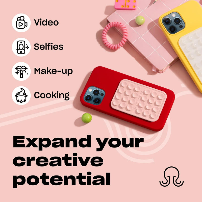 Silicone Suction Phone Case Adhesive Mount - Hands - Free, Strong Grip Holder for Selfies and Videos - Durable, Easy to Use - Iphone and Android Compatible - 2.25″ X 3.25″, Chalk Pink