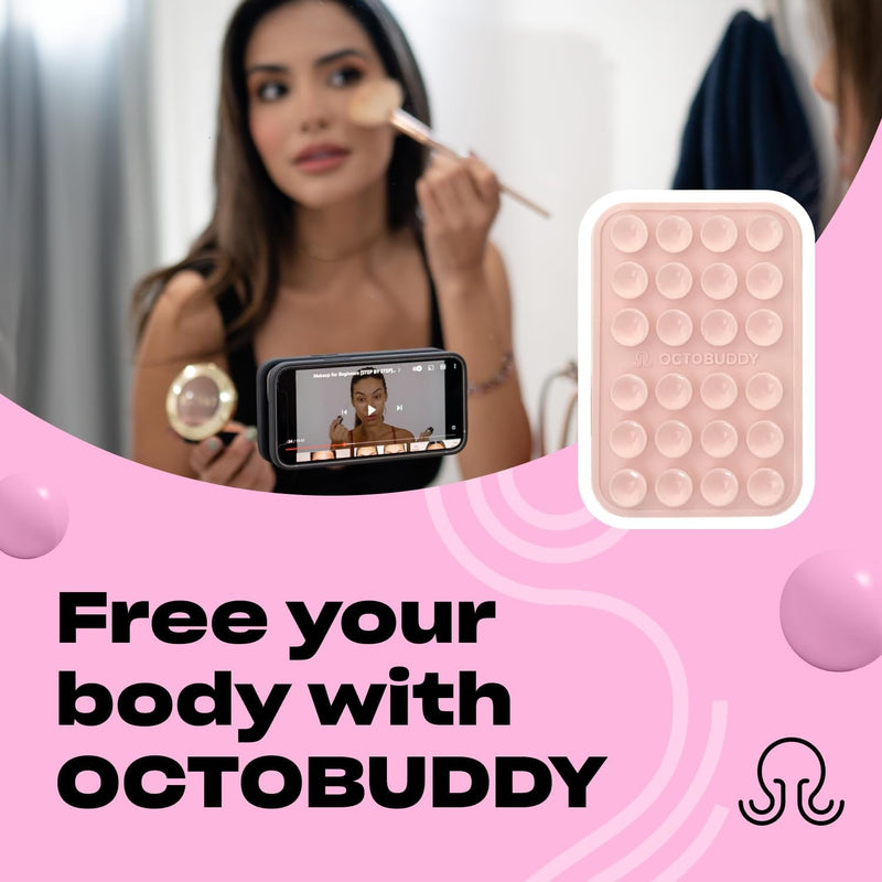 Silicone Suction Phone Case Adhesive Mount - Hands - Free, Strong Grip Holder for Selfies and Videos - Durable, Easy to Use - Iphone and Android Compatible - 2.25″ X 3.25″, Chalk Pink