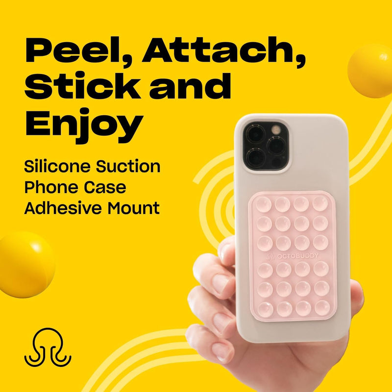 Silicone Suction Phone Case Adhesive Mount - Hands - Free, Strong Grip Holder for Selfies and Videos - Durable, Easy to Use - Iphone and Android Compatible - 2.25″ X 3.25″, Chalk Pink