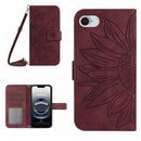Skin Feel Sun Flower Embossed Flip Leather Phone Case with Lanyard, For iPhone 16e