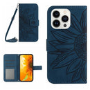 Skin Feel Sun Flower Embossed Flip Leather Phone Case with Lanyard, For iPhone 16e