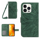 Skin Feel Sun Flower Embossed Flip Leather Phone Case with Lanyard, For iPhone 16e
