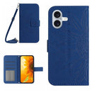 Skin Feel Sun Flower Embossed Flip Leather Phone Case with Lanyard, For iPhone 16e