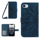Skin Feel Sun Flower Embossed Flip Leather Phone Case with Lanyard, For iPhone 16e