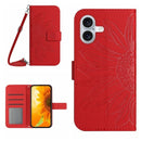 Skin Feel Sun Flower Embossed Flip Leather Phone Case with Lanyard, For iPhone 16e