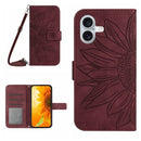 Skin Feel Sun Flower Embossed Flip Leather Phone Case with Lanyard, For iPhone 16e