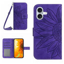 Skin Feel Sun Flower Embossed Flip Leather Phone Case with Lanyard, For iPhone 16e