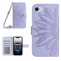 Skin Feel Sun Flower Embossed Flip Leather Phone Case with Lanyard, For iPhone 16e