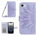 Skin Feel Sun Flower Embossed Flip Leather Phone Case with Lanyard, For iPhone 16e