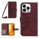 Skin Feel Sun Flower Embossed Flip Leather Phone Case with Lanyard, For iPhone 16e