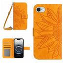 Skin Feel Sun Flower Embossed Flip Leather Phone Case with Lanyard, For iPhone 16e