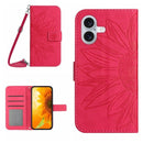 Skin Feel Sun Flower Embossed Flip Leather Phone Case with Lanyard, For iPhone 16e
