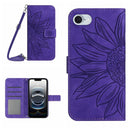 Skin Feel Sun Flower Embossed Flip Leather Phone Case with Lanyard, For iPhone 16e