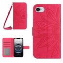 Skin Feel Sun Flower Embossed Flip Leather Phone Case with Lanyard, For iPhone 16e