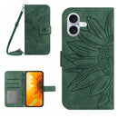 Skin Feel Sun Flower Embossed Flip Leather Phone Case with Lanyard, For iPhone 16e