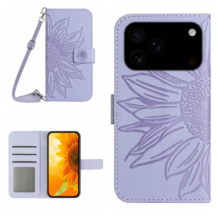 Skin Feel Sun Flower Embossed Flip Leather Phone Case with Lanyard, For iPhone 17 Pro Max, For iPhone 17 Pro, For iPhone 17, For iPhone 17 Air