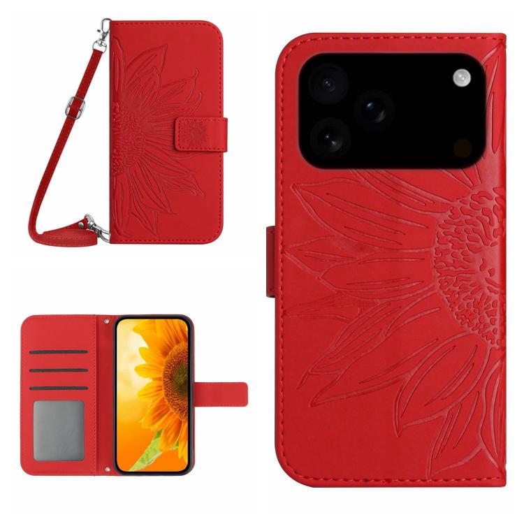 Skin Feel Sun Flower Embossed Flip Leather Phone Case with Lanyard, For iPhone 17 Pro Max, For iPhone 17 Pro, For iPhone 17, For iPhone 17 Air