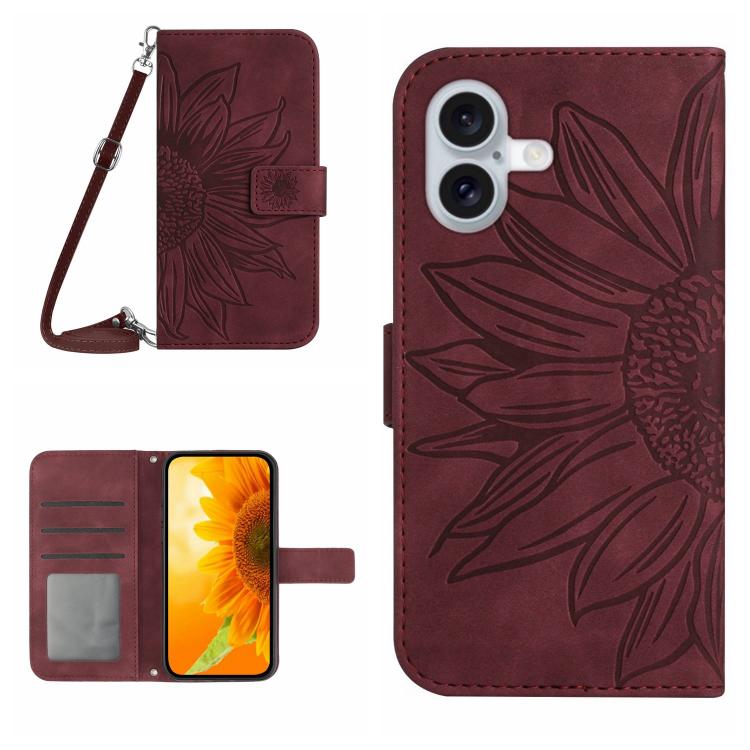 Skin Feel Sun Flower Embossed Flip Leather Phone Case with Lanyard, For iPhone 17 Pro Max, For iPhone 17 Pro, For iPhone 17, For iPhone 17 Air