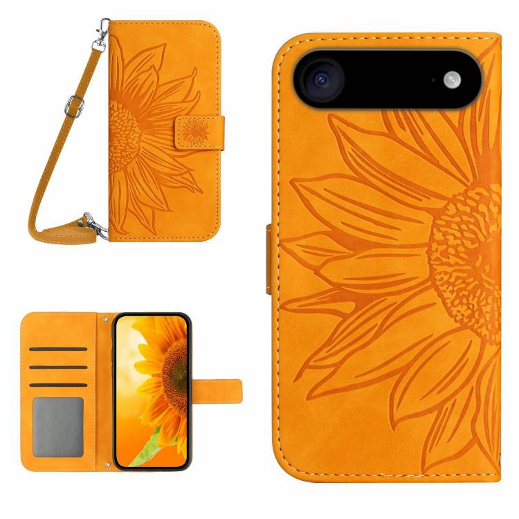 Skin Feel Sun Flower Embossed Flip Leather Phone Case with Lanyard, For iPhone 17 Pro Max, For iPhone 17 Pro, For iPhone 17, For iPhone 17 Air
