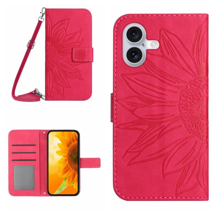 Skin Feel Sun Flower Embossed Flip Leather Phone Case with Lanyard, For iPhone 17 Pro Max, For iPhone 17 Pro, For iPhone 17, For iPhone 17 Air