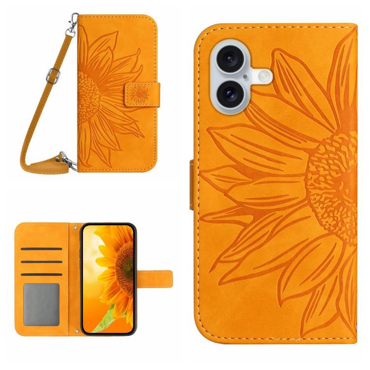 Skin Feel Sun Flower Embossed Flip Leather Phone Case with Lanyard, For iPhone 17 Pro Max, For iPhone 17 Pro, For iPhone 17, For iPhone 17 Air