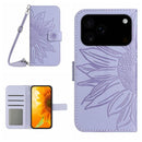 Skin Feel Sun Flower Embossed Flip Leather Phone Case with Lanyard, For iPhone 17 Pro Max