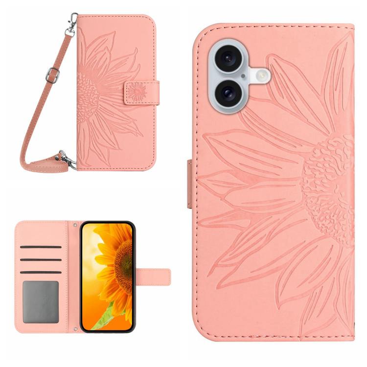 Skin Feel Sun Flower Embossed Flip Leather Phone Case with Lanyard, For iPhone 17 Pro Max, For iPhone 17 Pro, For iPhone 17, For iPhone 17 Air