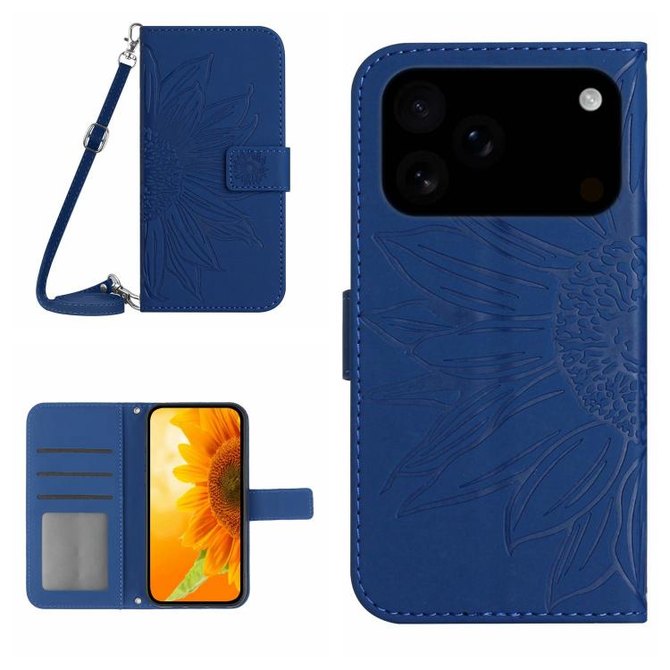 Skin Feel Sun Flower Embossed Flip Leather Phone Case with Lanyard, For iPhone 17 Pro Max, For iPhone 17 Pro, For iPhone 17, For iPhone 17 Air