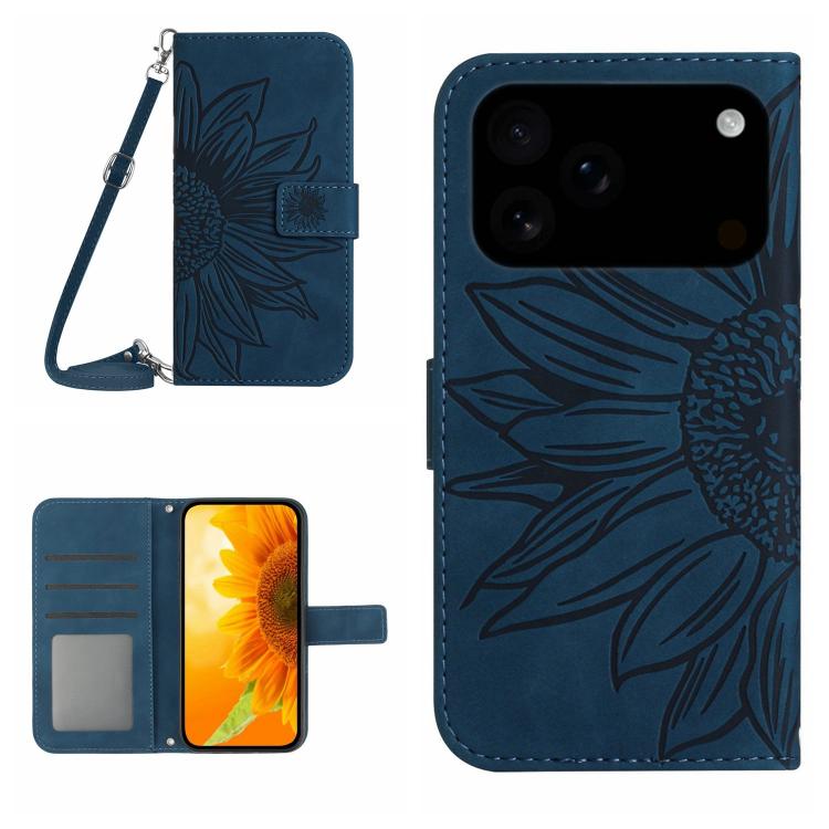 Skin Feel Sun Flower Embossed Flip Leather Phone Case with Lanyard, For iPhone 17 Pro Max, For iPhone 17 Pro, For iPhone 17, For iPhone 17 Air