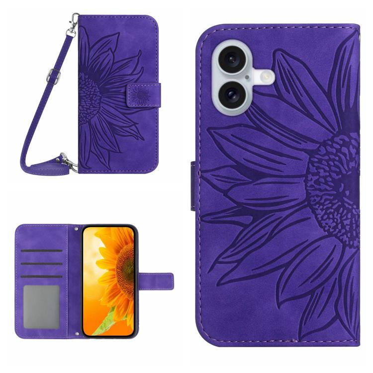 Skin Feel Sun Flower Embossed Flip Leather Phone Case with Lanyard, For iPhone 17 Pro Max, For iPhone 17 Pro, For iPhone 17, For iPhone 17 Air