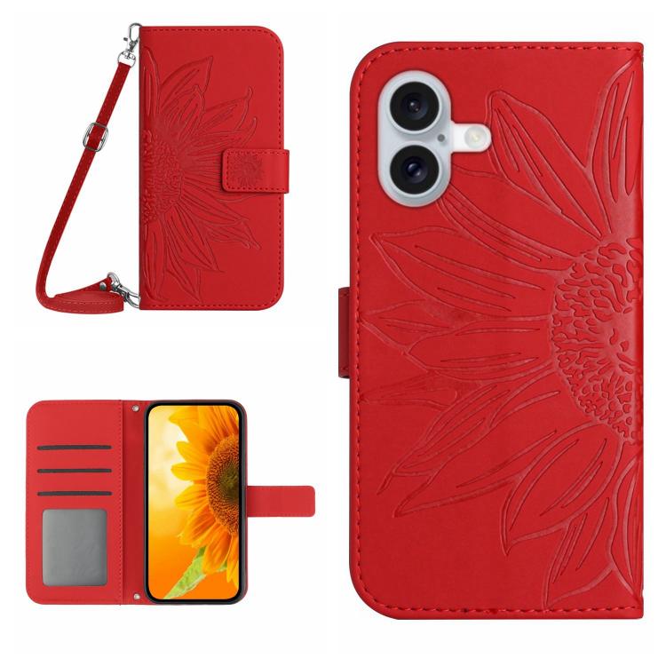 Skin Feel Sun Flower Embossed Flip Leather Phone Case with Lanyard, For iPhone 17 Pro Max, For iPhone 17 Pro, For iPhone 17, For iPhone 17 Air