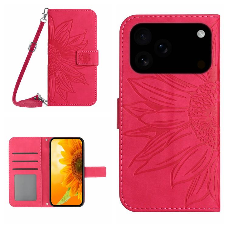 Skin Feel Sun Flower Embossed Flip Leather Phone Case with Lanyard, For iPhone 17 Pro Max, For iPhone 17 Pro, For iPhone 17, For iPhone 17 Air