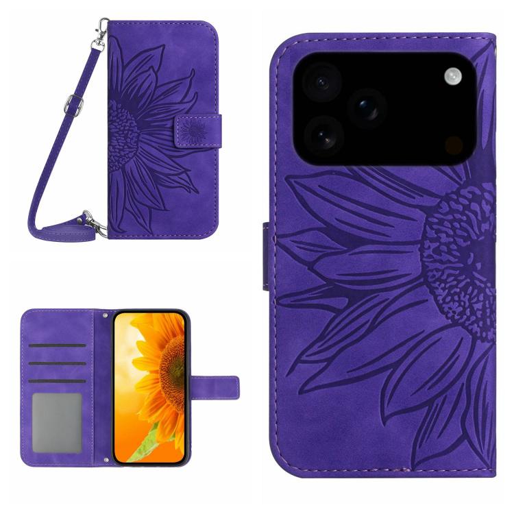 Skin Feel Sun Flower Embossed Flip Leather Phone Case with Lanyard, For iPhone 17 Pro Max, For iPhone 17 Pro, For iPhone 17, For iPhone 17 Air