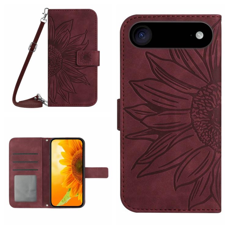 Skin Feel Sun Flower Embossed Flip Leather Phone Case with Lanyard, For iPhone 17 Pro Max, For iPhone 17 Pro, For iPhone 17, For iPhone 17 Air