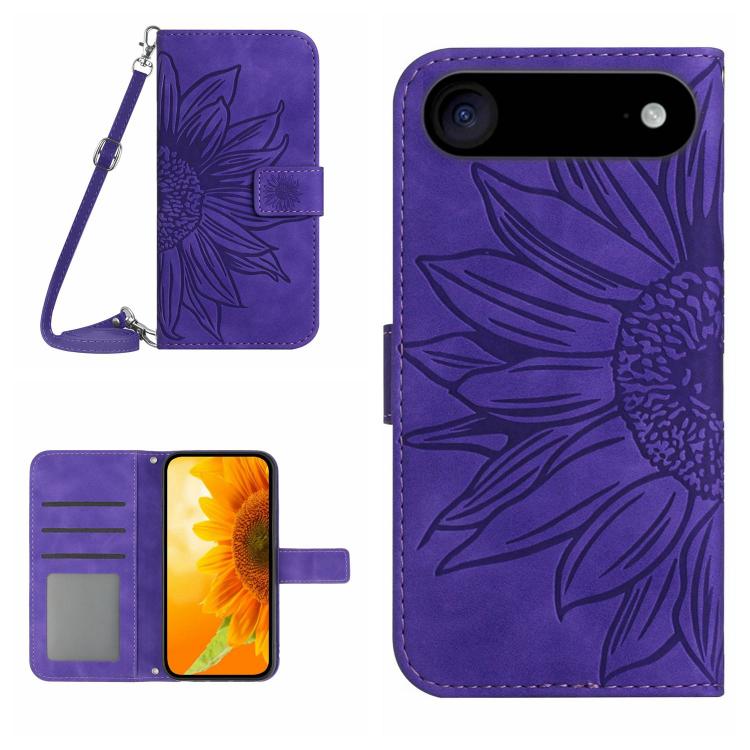 Skin Feel Sun Flower Embossed Flip Leather Phone Case with Lanyard, For iPhone 17 Pro Max, For iPhone 17 Pro, For iPhone 17, For iPhone 17 Air