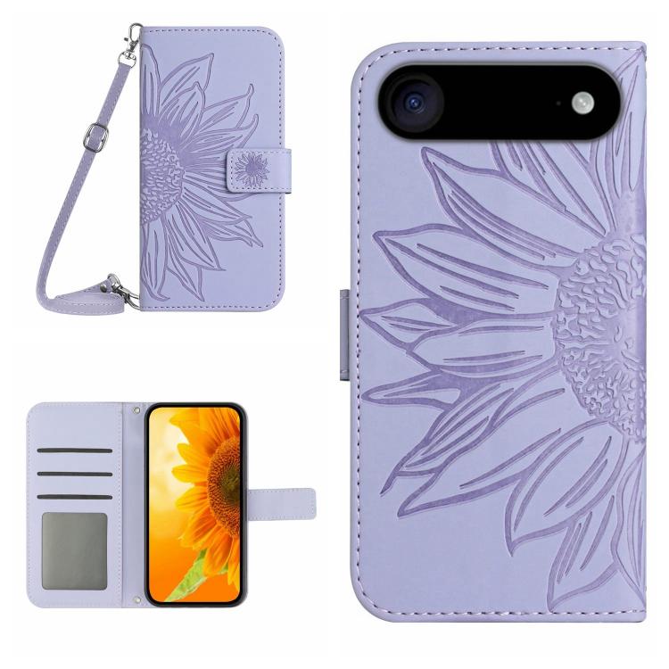 Skin Feel Sun Flower Embossed Flip Leather Phone Case with Lanyard, For iPhone 17 Pro Max, For iPhone 17 Pro, For iPhone 17, For iPhone 17 Air