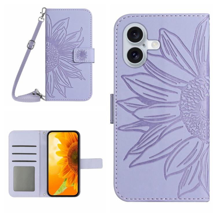 Skin Feel Sun Flower Embossed Flip Leather Phone Case with Lanyard, For iPhone 17 Pro Max, For iPhone 17 Pro, For iPhone 17, For iPhone 17 Air