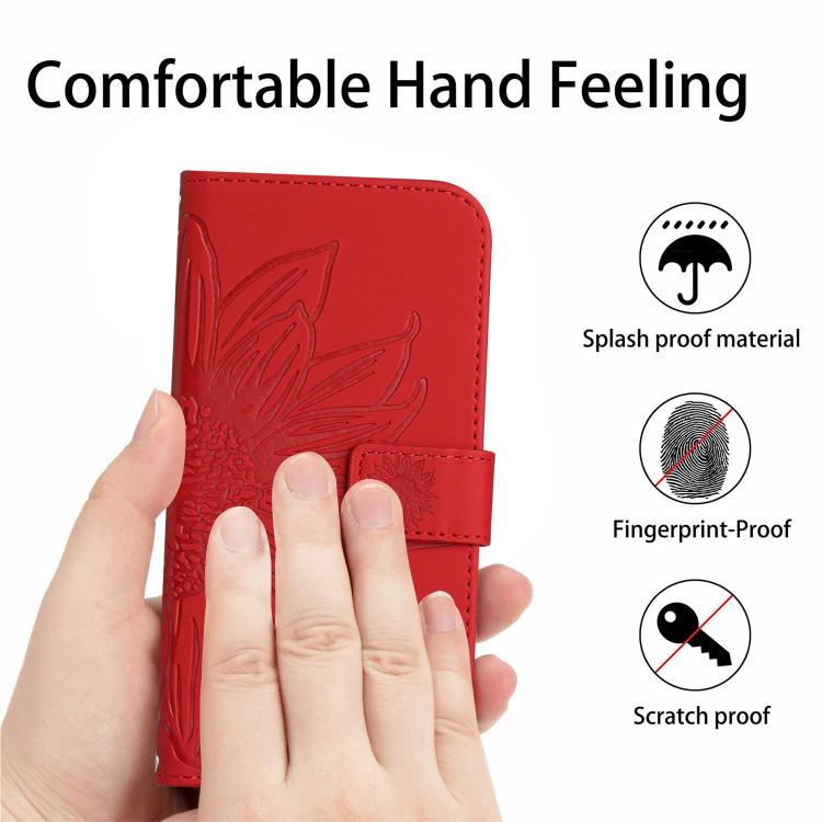 Skin Feel Sun Flower Embossed Flip Leather Phone Case with Lanyard, For iPhone 17 Pro Max, For iPhone 17 Pro, For iPhone 17, For iPhone 17 Air