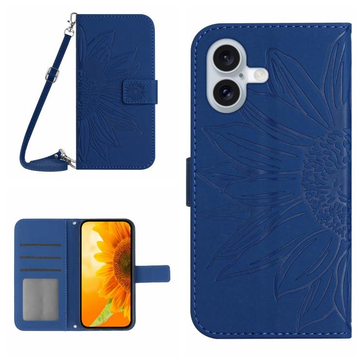 Skin Feel Sun Flower Embossed Flip Leather Phone Case with Lanyard, For iPhone 17 Pro Max, For iPhone 17 Pro, For iPhone 17, For iPhone 17 Air