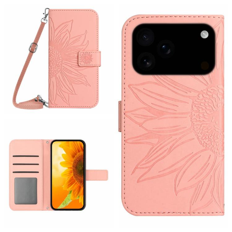 Skin Feel Sun Flower Embossed Flip Leather Phone Case with Lanyard, For iPhone 17 Pro Max, For iPhone 17 Pro, For iPhone 17, For iPhone 17 Air