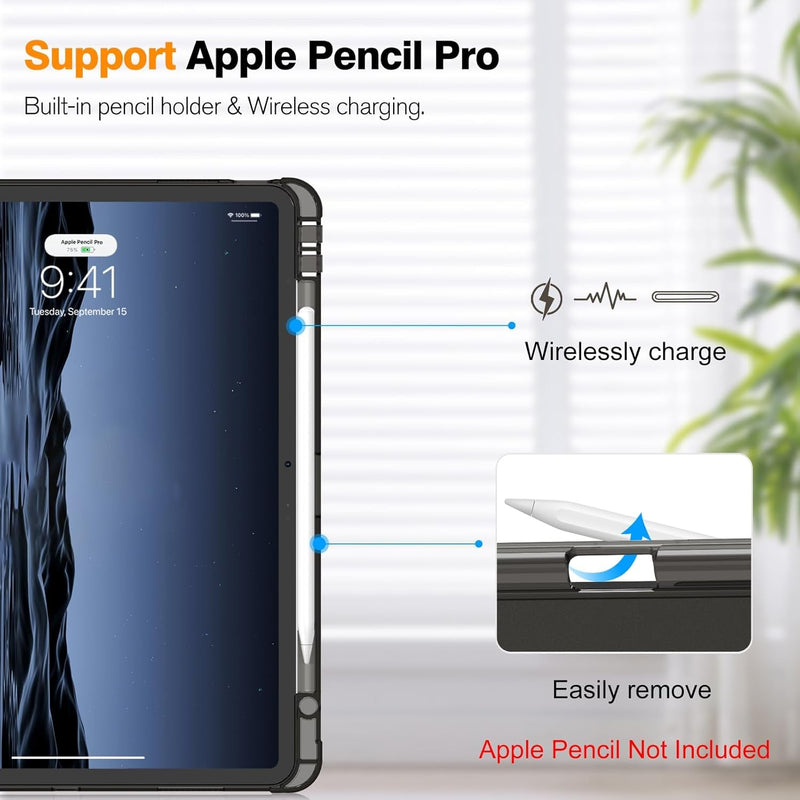 Slimshell Case for Ipad Air 13 - Inch (M3) 2025, (M2) 2024 - Lightweight Soft TPU Protective Stand Back Case with Pencil Holder, Translucent Frosted Cover, Auto Wake/Sleep, Black