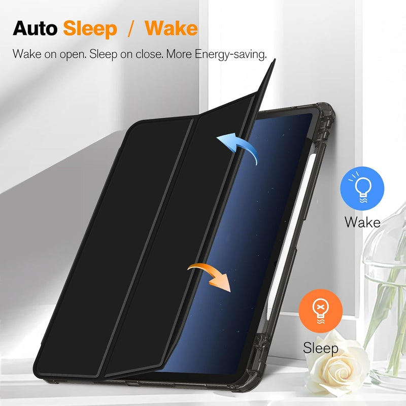 Slimshell Case for Ipad Air 13 - Inch (M3) 2025, (M2) 2024 - Lightweight Soft TPU Protective Stand Back Case with Pencil Holder, Translucent Frosted Cover, Auto Wake/Sleep, Black