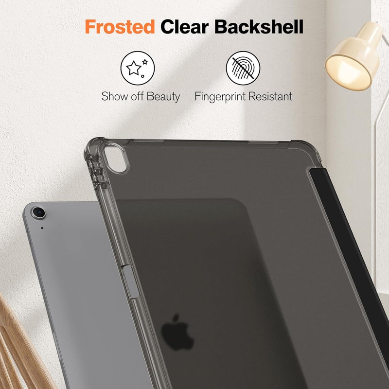 Slimshell Case for Ipad Air 13 - Inch (M3) 2025, (M2) 2024 - Lightweight Soft TPU Protective Stand Back Case with Pencil Holder, Translucent Frosted Cover, Auto Wake/Sleep, Black