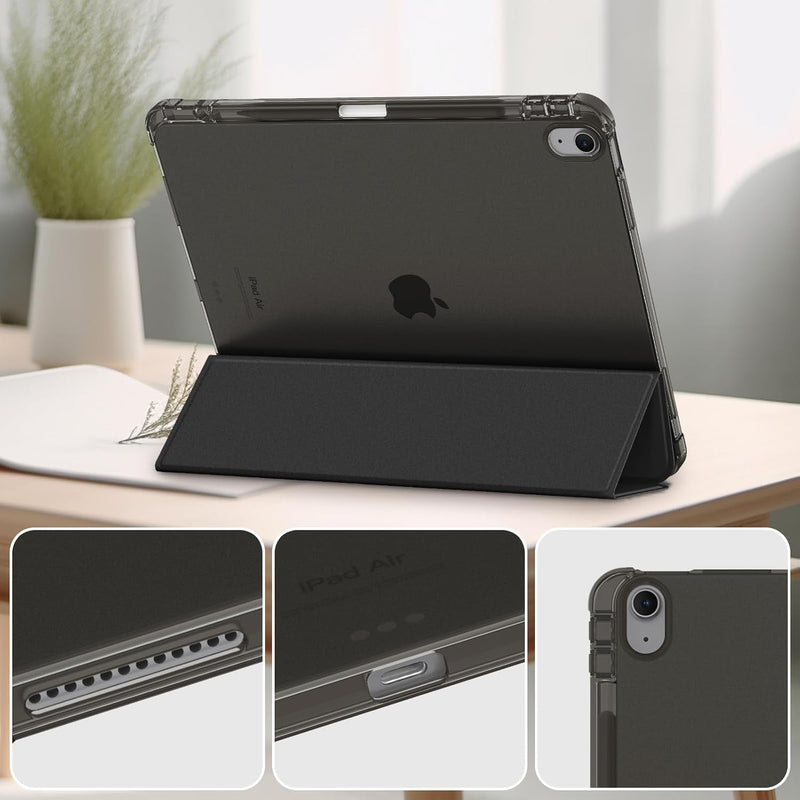 Slimshell Case for Ipad Air 13 - Inch (M3) 2025, (M2) 2024 - Lightweight Soft TPU Protective Stand Back Case with Pencil Holder, Translucent Frosted Cover, Auto Wake/Sleep, Black