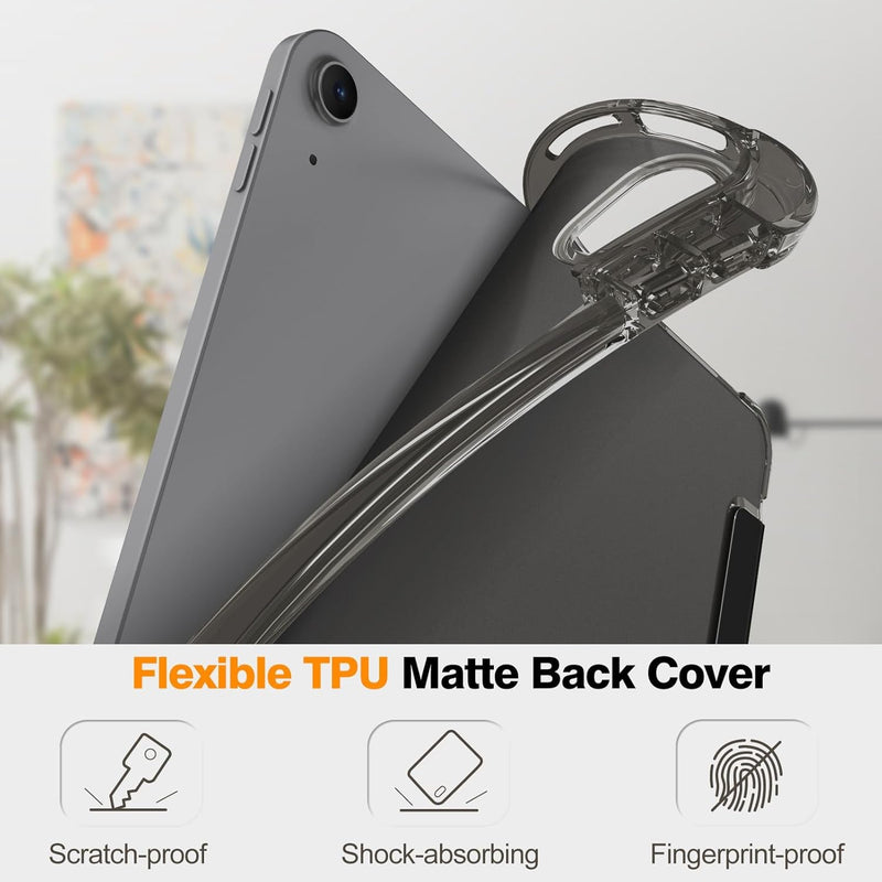 Slimshell Case for Ipad Air 13 - Inch (M3) 2025, (M2) 2024 - Lightweight Soft TPU Protective Stand Back Case with Pencil Holder, Translucent Frosted Cover, Auto Wake/Sleep, Black
