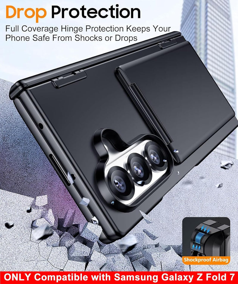 SPIDERCASE Only for Samsung Galaxy Z Fold 7 Case, with Card Holder(2 Cards)[Kickstand] [Hinge Protection] Military Grade Drop Protection, Case Only for Samsung Galaxy Z Fold 7, Black