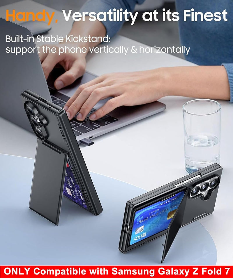 SPIDERCASE Only for Samsung Galaxy Z Fold 7 Case, with Card Holder(2 Cards)[Kickstand] [Hinge Protection] Military Grade Drop Protection, Case Only for Samsung Galaxy Z Fold 7, Black