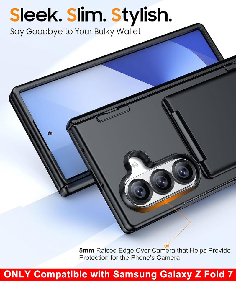 SPIDERCASE Only for Samsung Galaxy Z Fold 7 Case, with Card Holder(2 Cards)[Kickstand] [Hinge Protection] Military Grade Drop Protection, Case Only for Samsung Galaxy Z Fold 7, Black