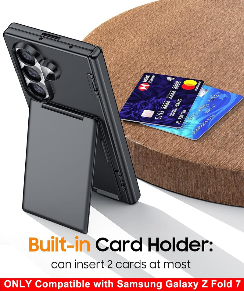 SPIDERCASE Only for Samsung Galaxy Z Fold 7 Case, with Card Holder(2 Cards)[Kickstand] [Hinge Protection] Military Grade Drop Protection, Case Only for Samsung Galaxy Z Fold 7, Black